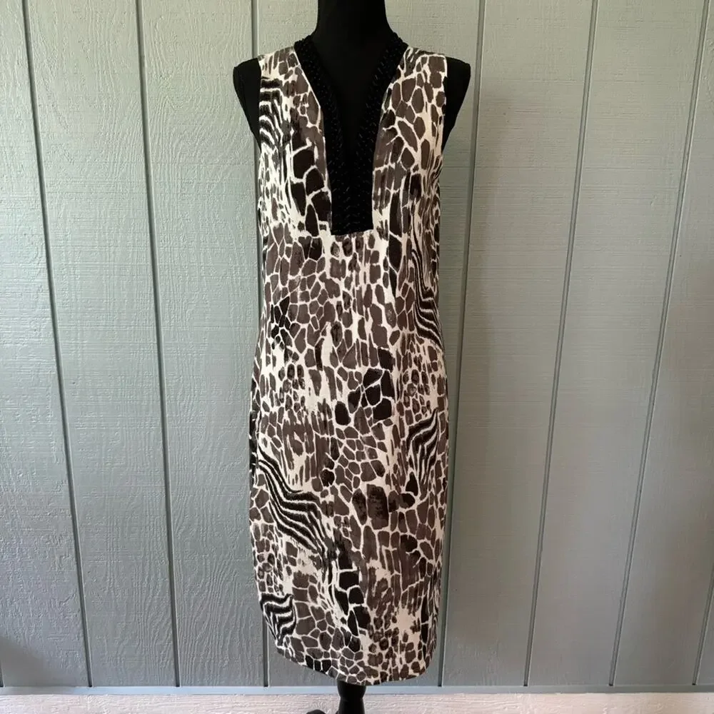 NWT Adrienne Vittadini Animal Print V Neck MIDI Dress ~ Medium